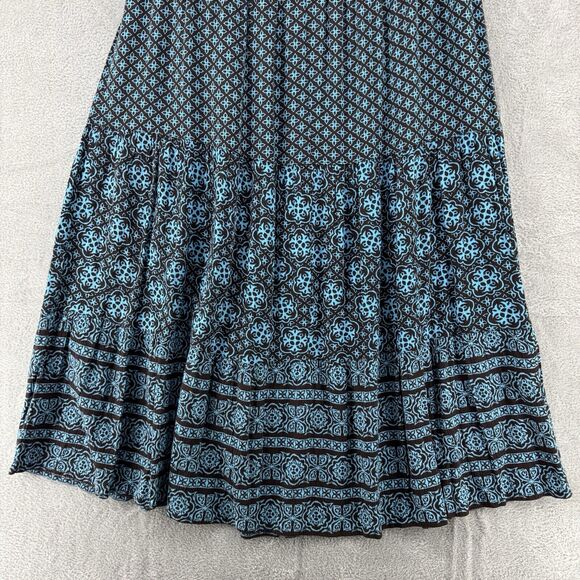 Sag Harbor Skirt 1X Brown Turquoise Tiered Midi A-Line PullOn Elastic Waist - Picture 7 of 11